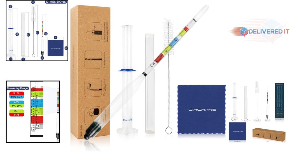 Hydrometer Glass Jar Set for Alcohol Brix Gravity Readings Home Brewing