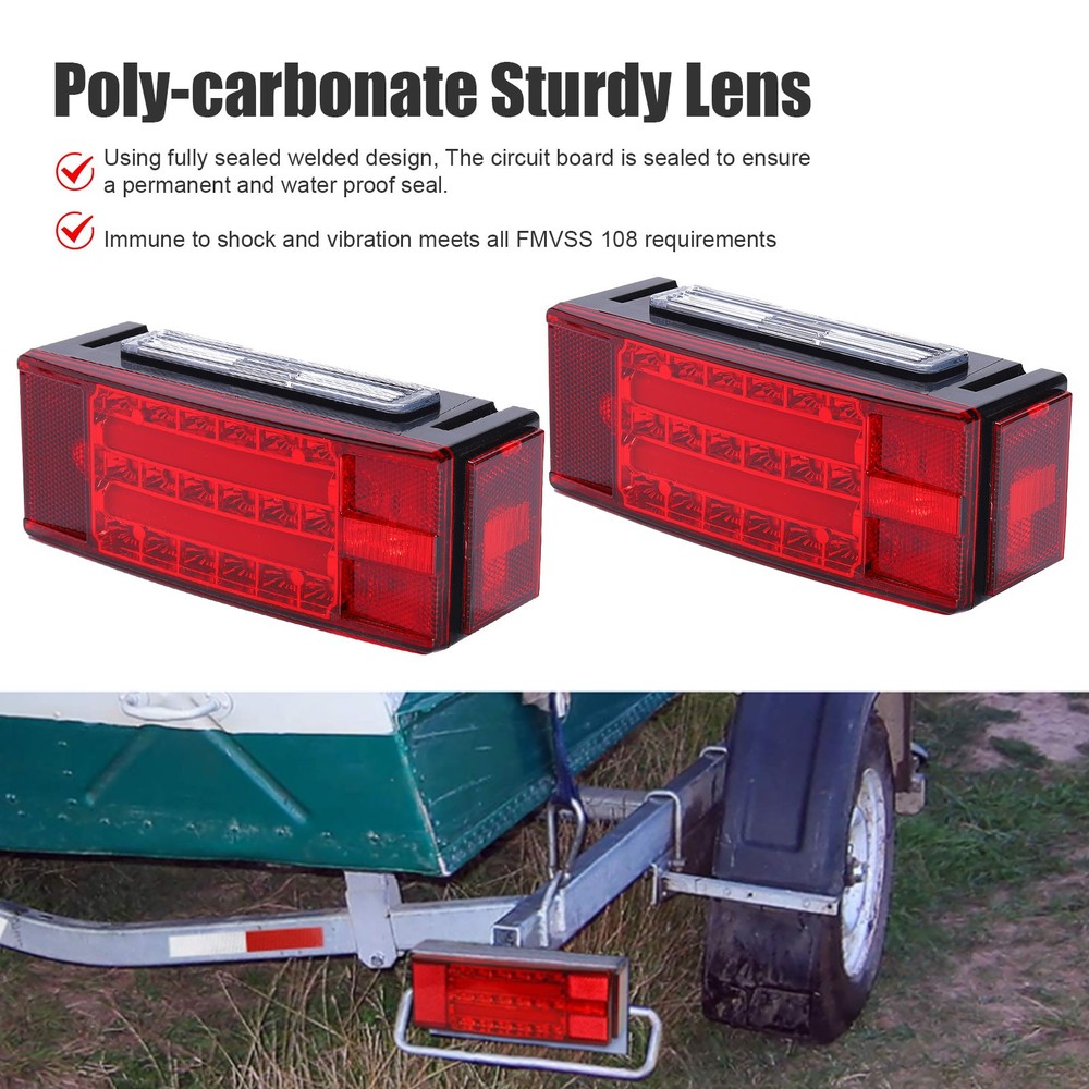 Rectangle LED Submersible Trailer Boat Stud Stop Turn Tail Lights Kit Left&Right