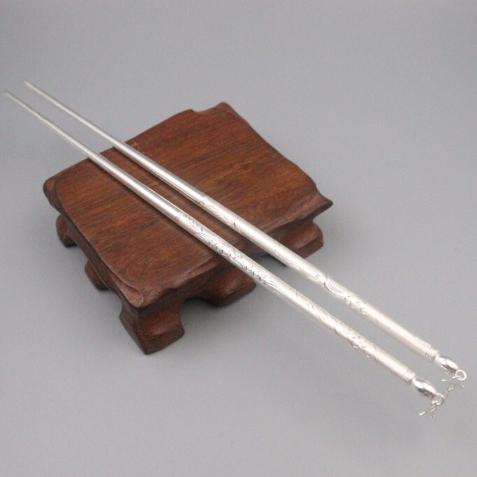 Real 999 Silver Chopsticks Home Tableware Dragon Pattern Crafts Chopsticks NEW