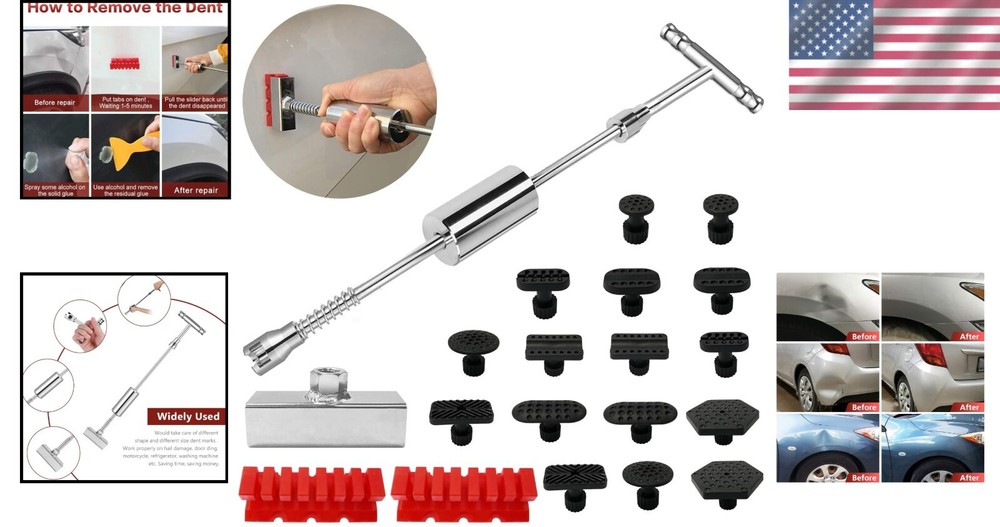 Ergonomic T-Bar Dent Puller Kit for Paintless Car Dent Removal - DIY Solution