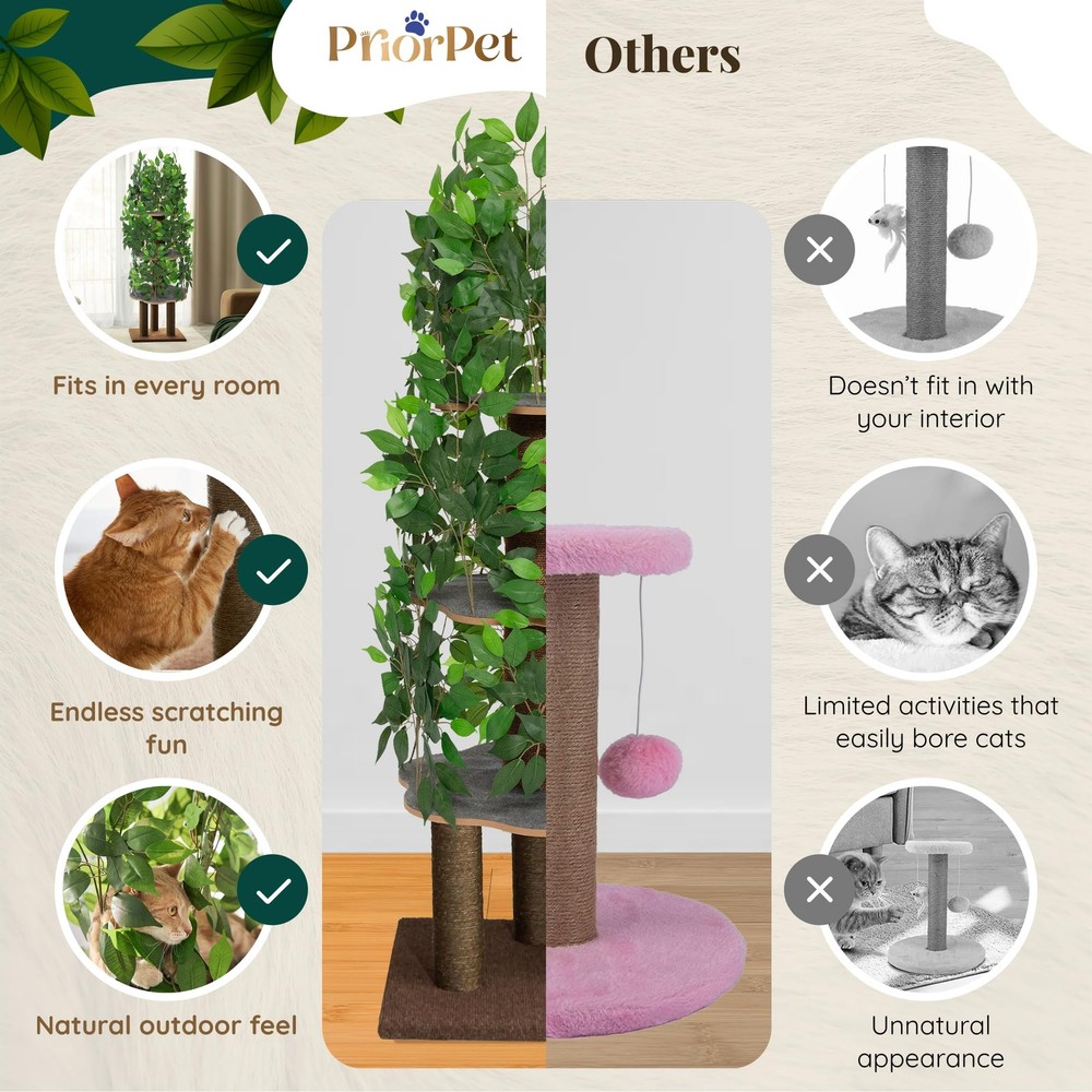 Cat Tree with Leaves - Stable, Space-Saving Design for Climbing Scratching