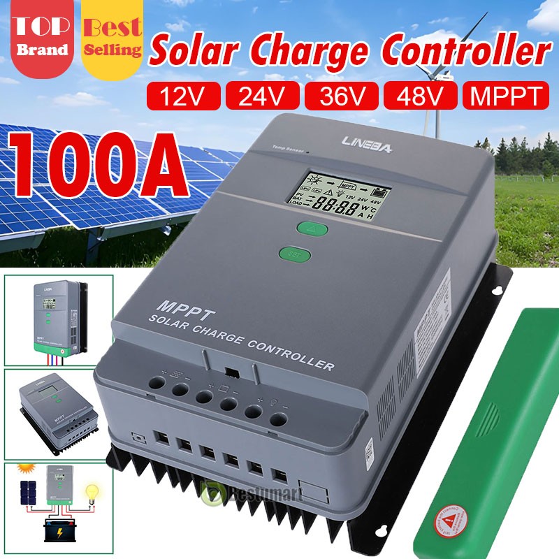 12V/24V/48V 100A MPPT Solar Panel Battery Regulator Auto Charge Controller USB