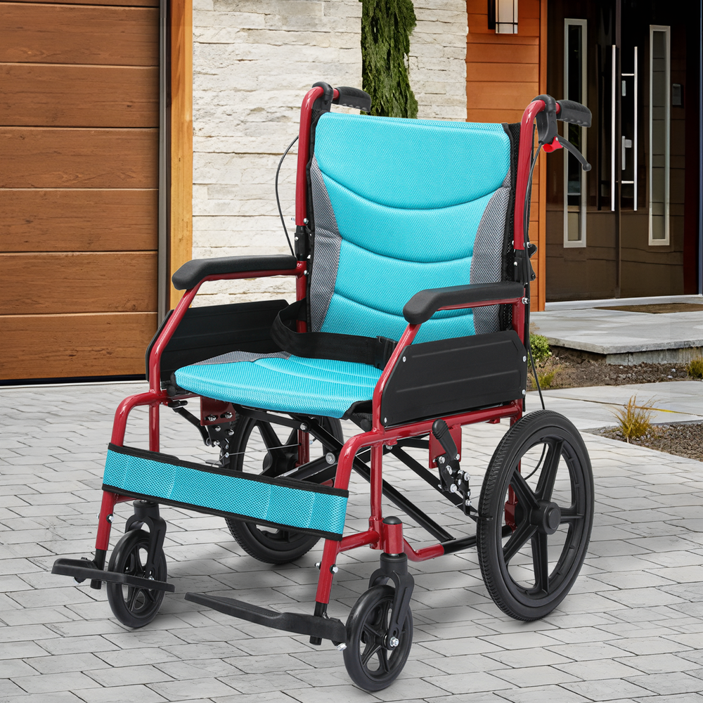 [FDA APPROVED]Folding Lightweight Transport Wheelchair w/Solid Wheels&Handbrakes