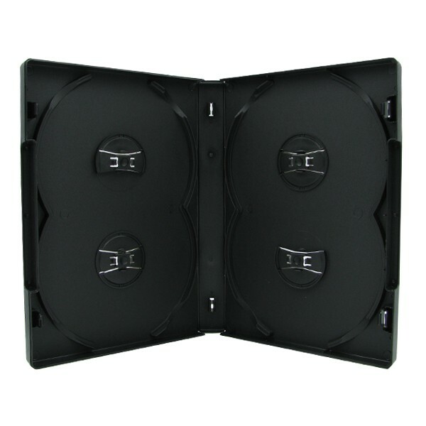 (100 PACK) 4-DISC BLACK QUAD CD / DVD JEWEL CASES - DOUBLE SIDE STACK STYLE