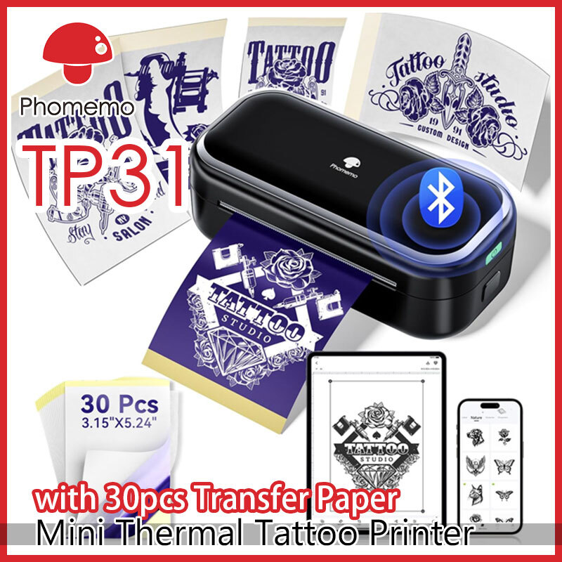 Phomemo TP31 Tattoo Stencil Printer Mini Printer with 30pcs Transfer Paper