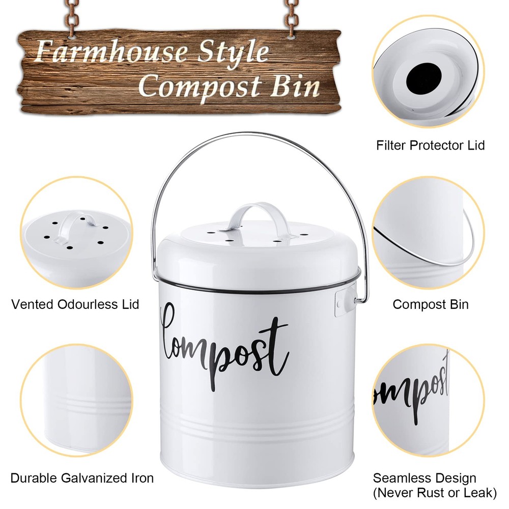 Compost Bin Kitchen, 1.3 Gallon Farmhouse Kitchen Compost Bin Countertop, Ind...