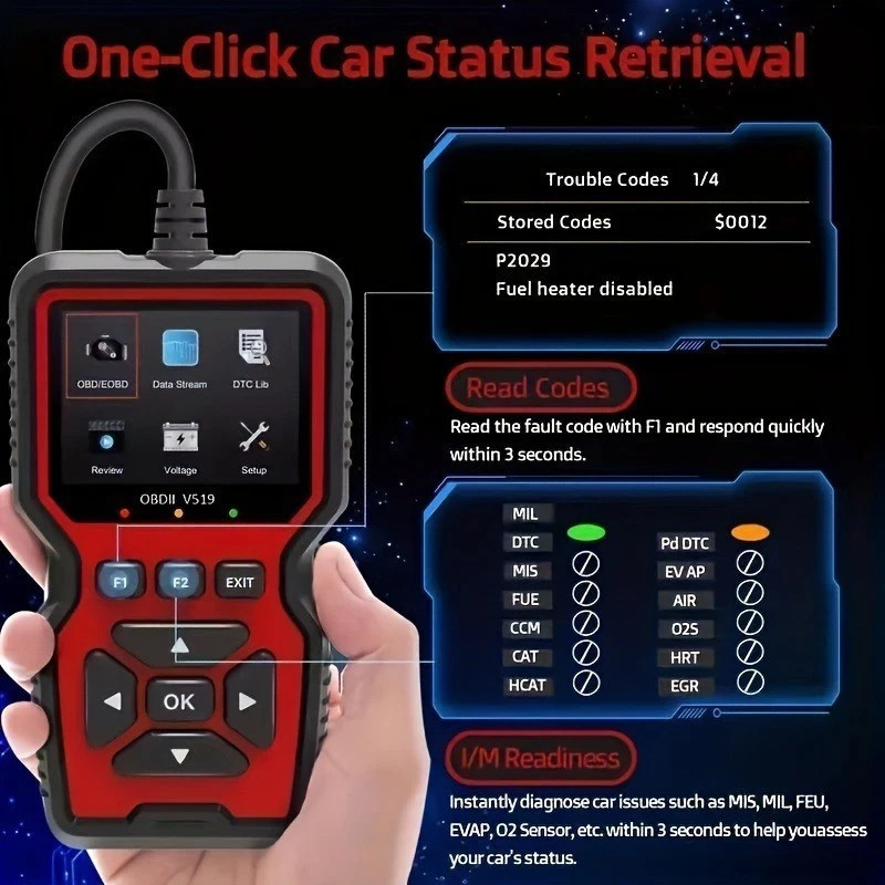 Engine System ​V519 Battery Tester Car OBD2 Code Reader OBD II EOBD Scanner Tool