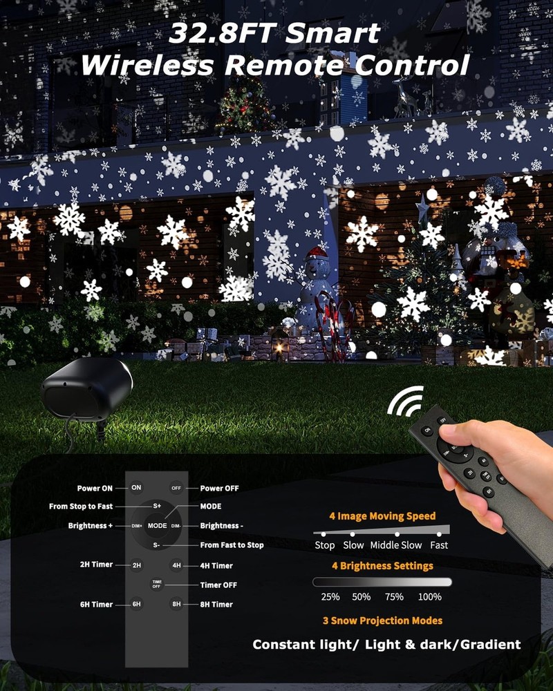 Snowflake Projector Lights with Remote, Timer, Dimmer, IP65 Waterproof丨Ch
