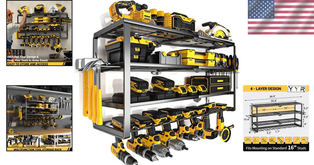 Professional 4 Layer Tool Organizer for Garage - Wall Mounted & Easy Install