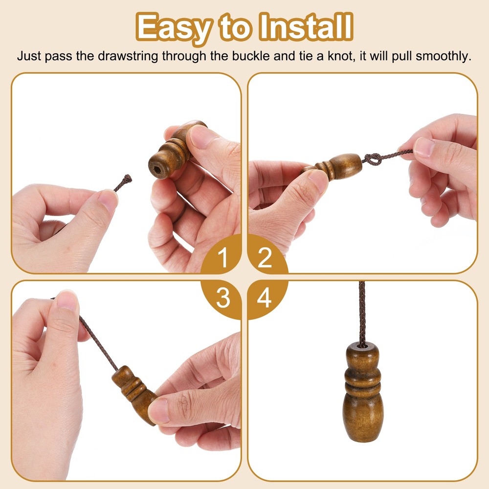 Cord Knobs, Brown Wooden Cord Tassel Drops Pull End for Window, 1.65x0.67" 20Pcs