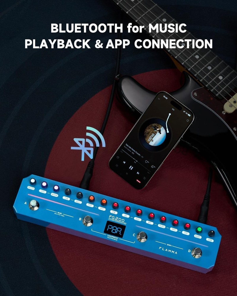 Creative Guitar Effects Processor with 7 Modules & Built-in Drum Machine - Blue