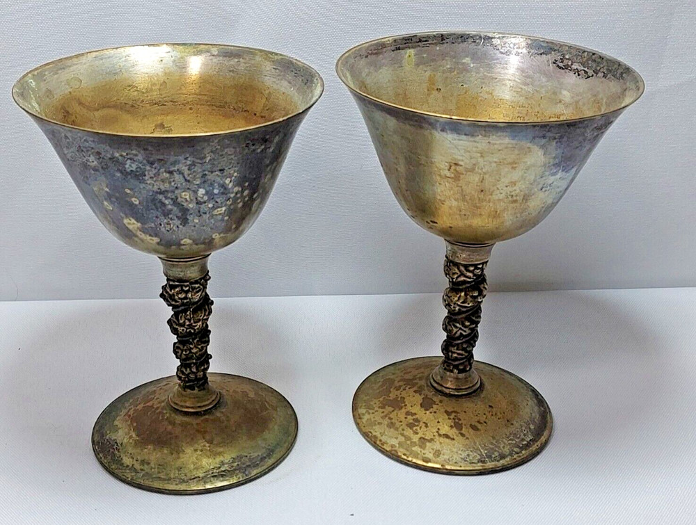 2 Silver Plate Twisted Stem Goblets FB Rogers  Made in Spain