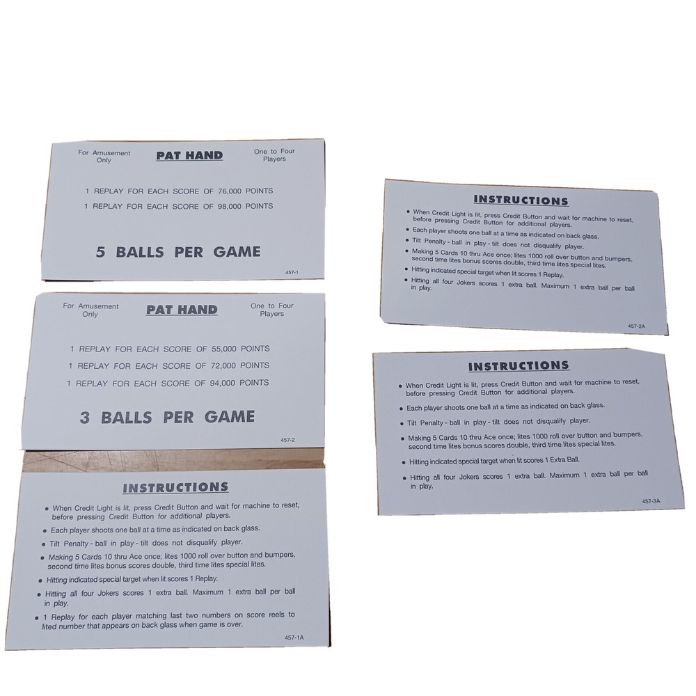 Pat Hand WILLIAMS SCORE CARDS-5 card set