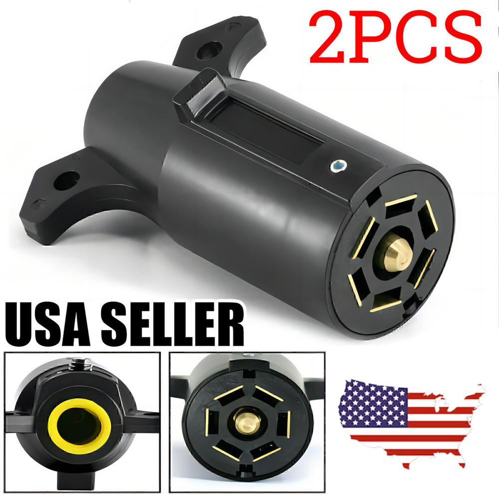 2PCS 7 Way Round RV Style Trailer Light Plug Connector Replacement End Blade Pin