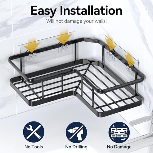 Shower Caddy Corner, 3-Pack Adhesive Rustproof Stainless Steel 3pack Black