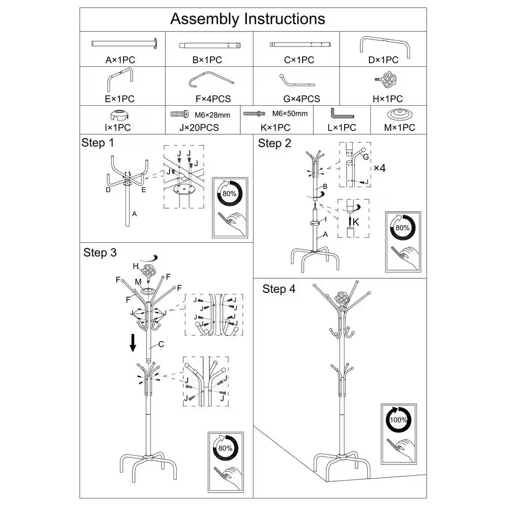 Black 8-Hook Coat Rack