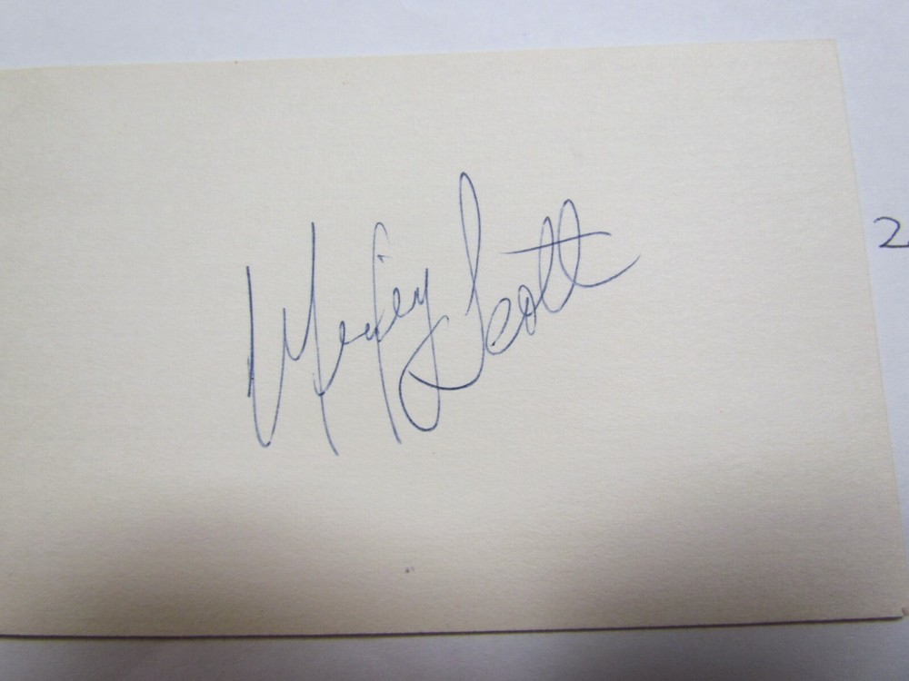 Mickey Scott Signed Index Card JSA AUCTION CERTIFIED