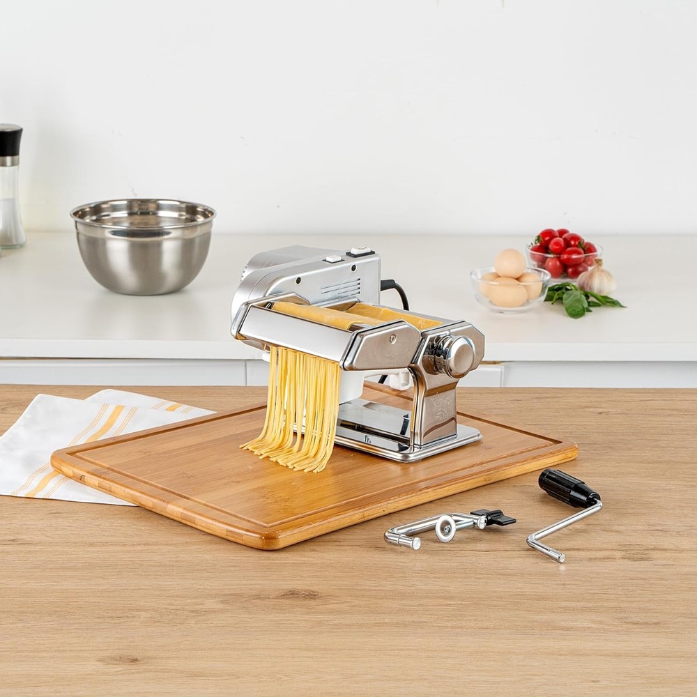 Electric Pasta Maker Stainless Steel Semi-Automatic 9 Settings Silver