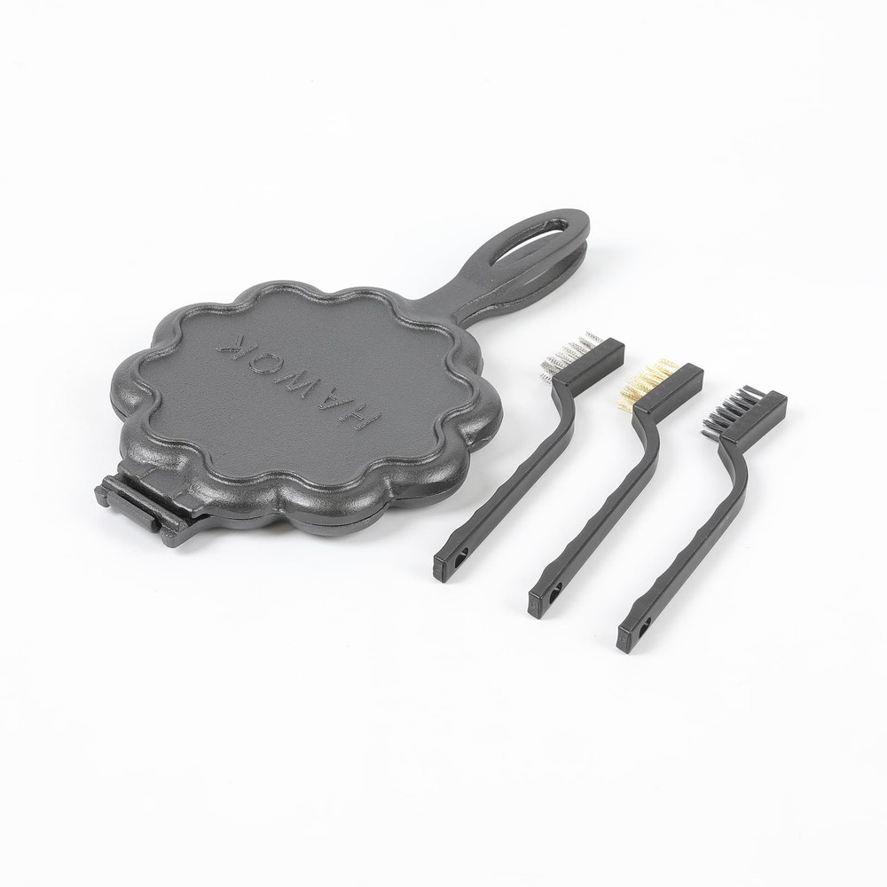 HAWOK Cast Iron Heart Shaped Waffle Iron, Maker Black