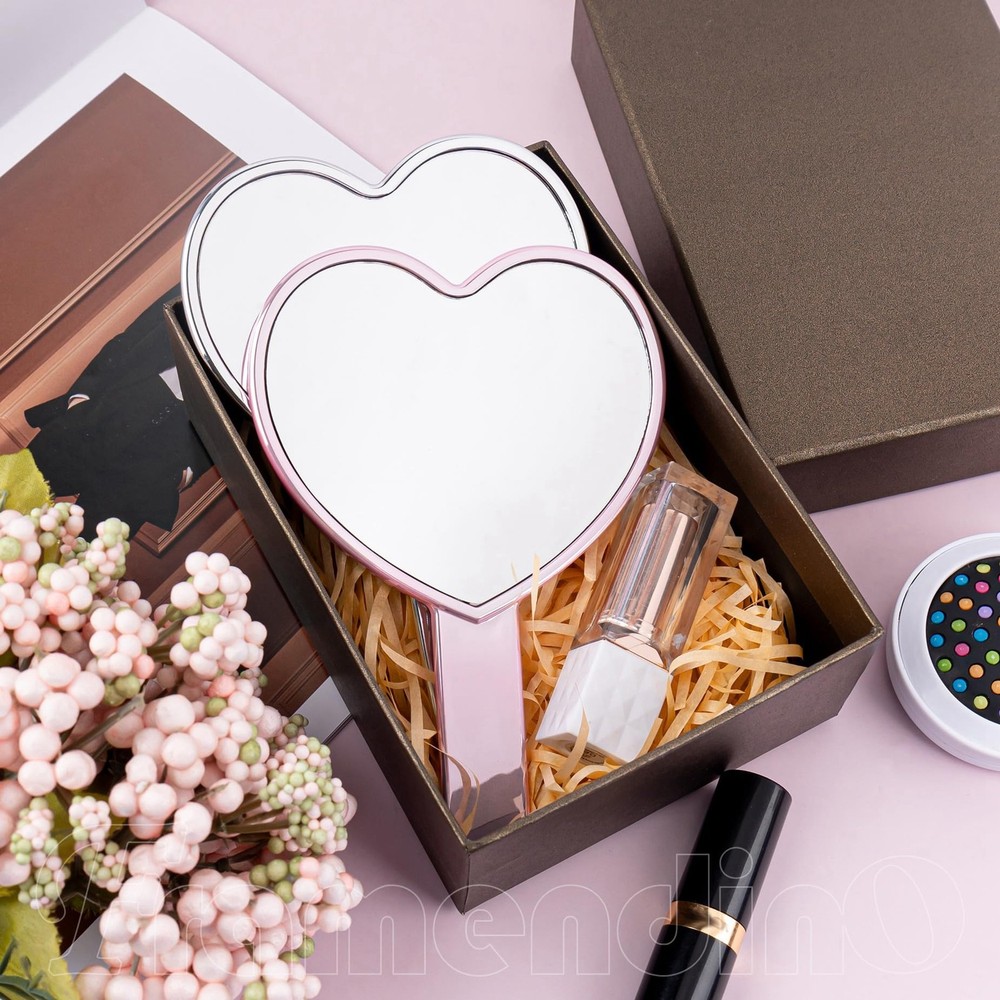 , 2 Pack Glitter Handheld Mirror Cute Heart Portable Cosmetics Makeup Compact...