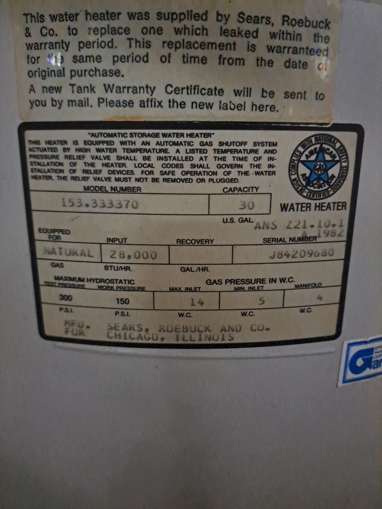 WHITE RODGERS 37C73U-607 WATER HEATER GAS VALV THERMOSTAT NATURAL GAS 37C73U 607