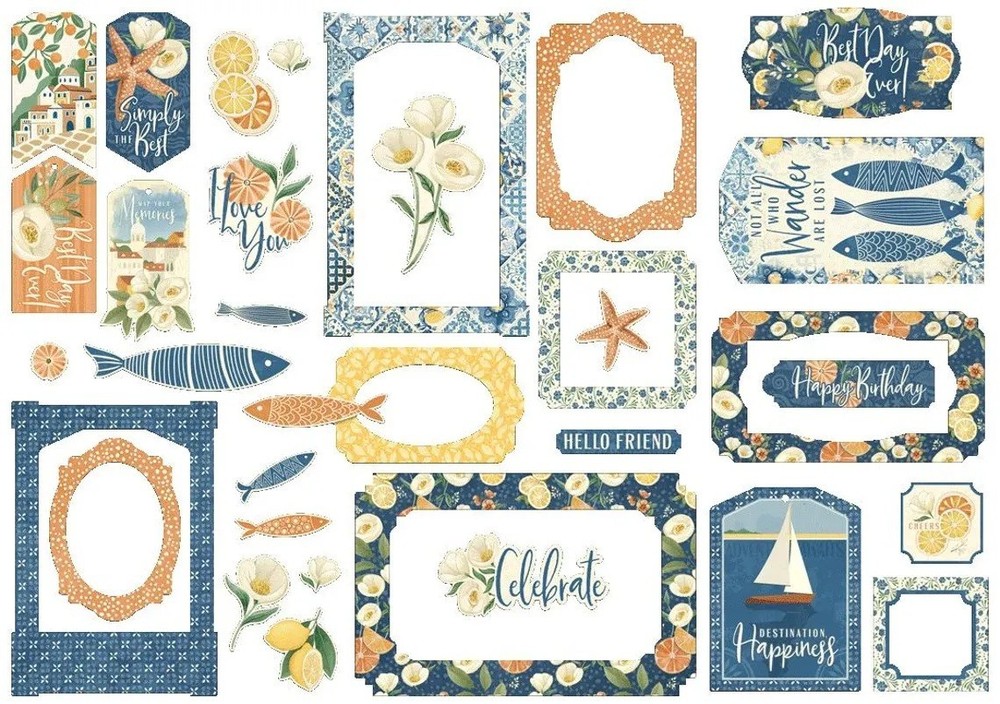 Graphic 45 SCENIC ROUTE 33pc Tags & Frames Chipboard Pieces Scrapbook
