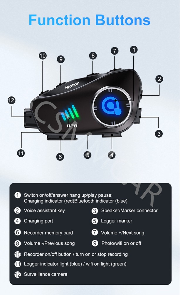 Motorcycle Helmet Headset Dashcam Wireless WiFi Video Recorder Camera Waterproof