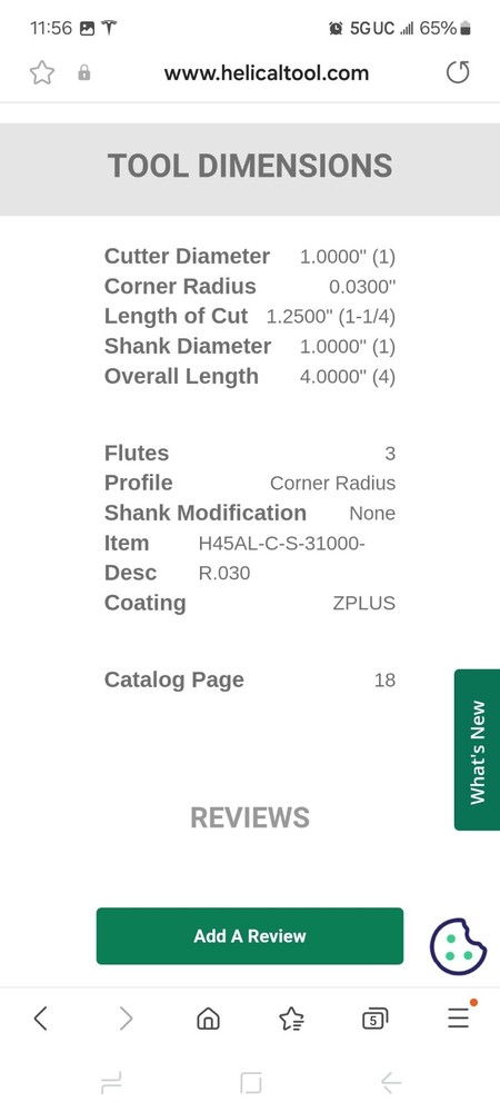 Helical 29647 Carbide 1 Inch Diameter 3 Flute Roughing Endmill