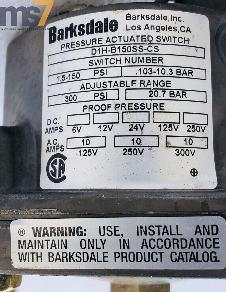 BARKSDALE D1H-B150SS-CS PRESSURE ACTUATED SWITCH -NEW #2