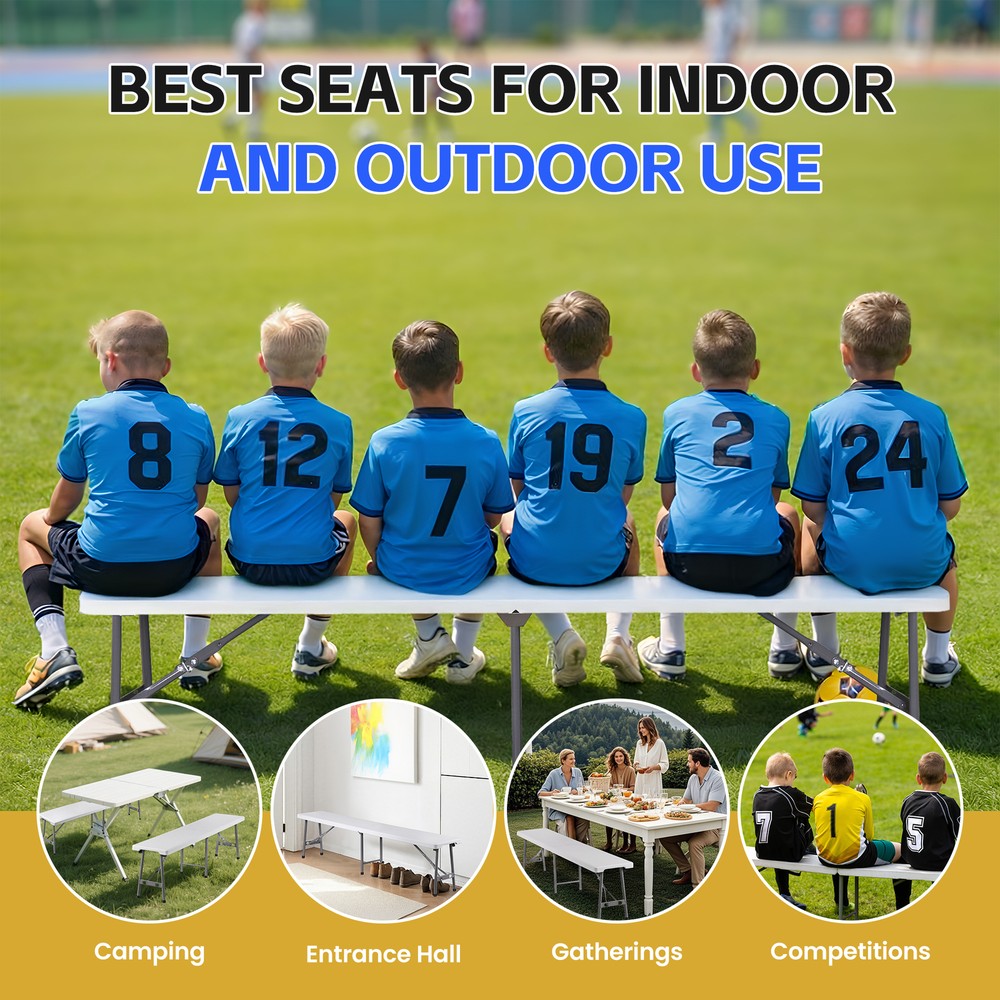 6ft Plastic Folding Bench 2 Pack Portable Waterproof Dining Seat w/ Handle White