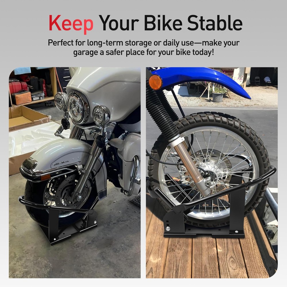 Motorcycle Front Wheel Chock Stand Adjustable Removable Cradle Garage Tool