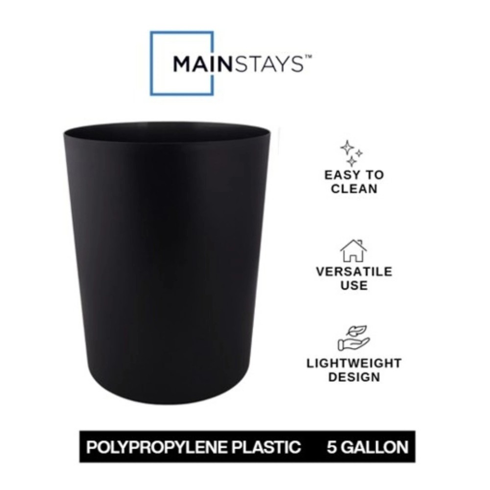 2 pack Mainstays Bathroom Trash Can, 5 Gallon Plastic Garbage Bucket Black
