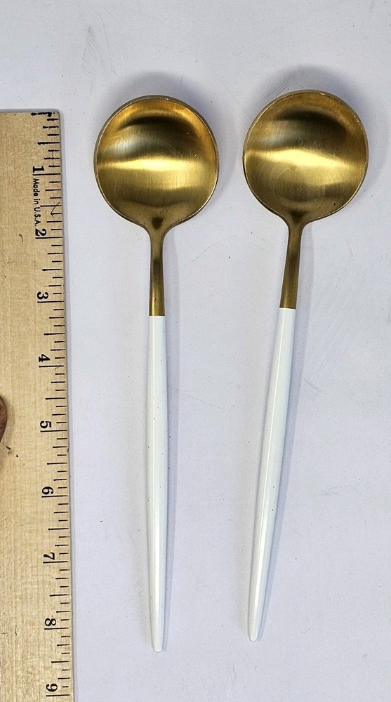 Flatware Replacement For Set White & Gold 2 Spoons MCM Look Curtipol Goa Style