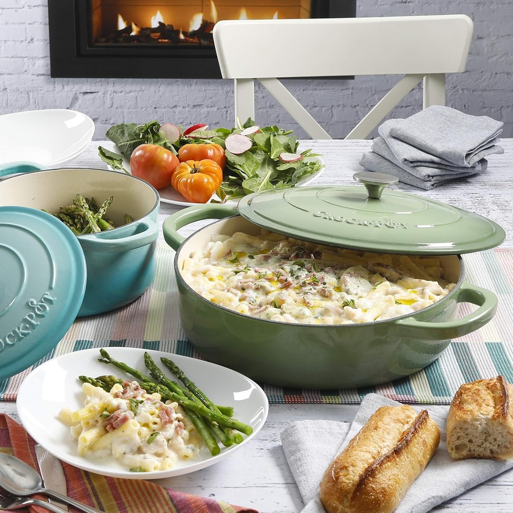 Pot Enameled Cast Iron Braiser W/ Lid 5-Quart Durable Cookware Kitchen