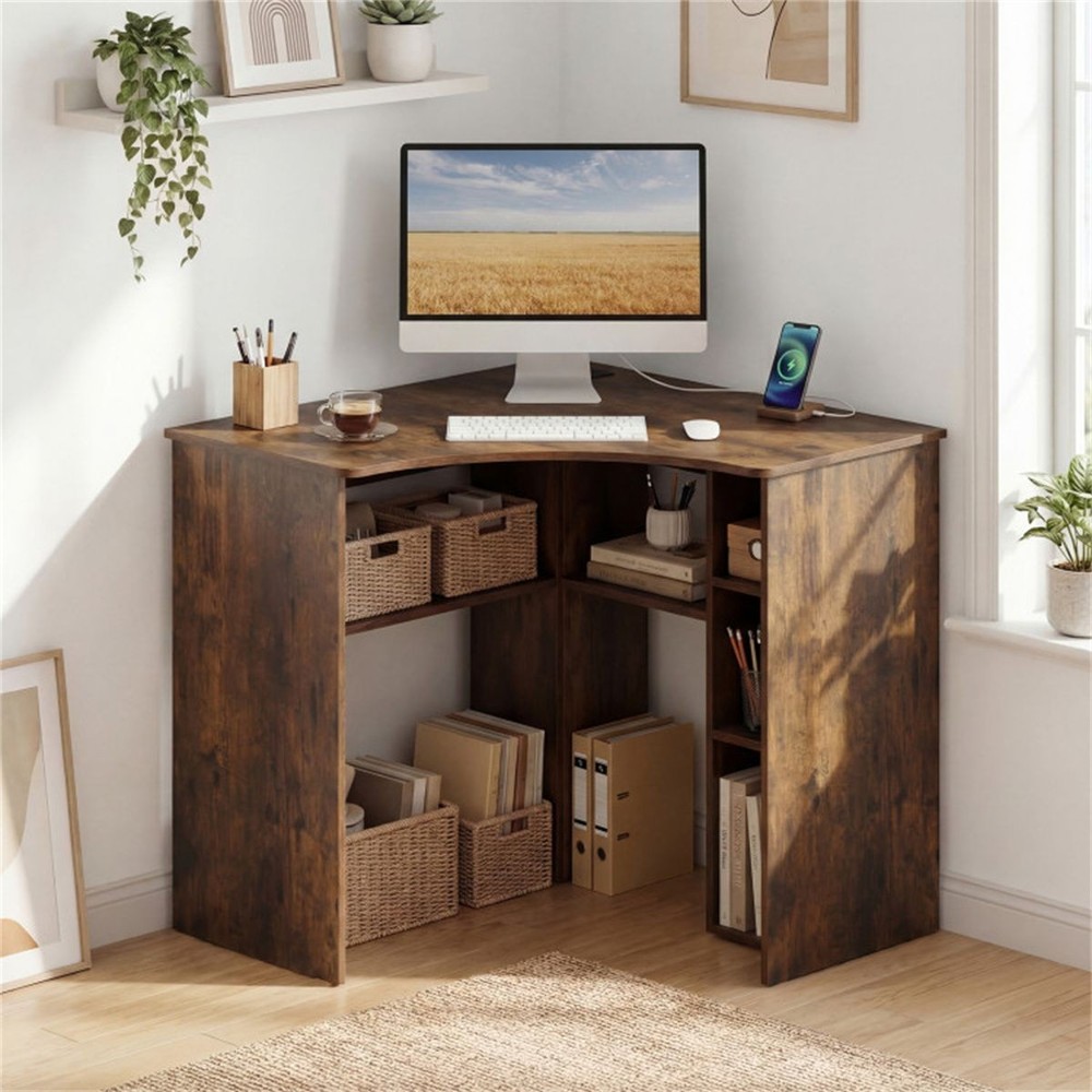 L-Shaped Corner Computer Desk 90° Triangle Home Office Desk with Adjustable