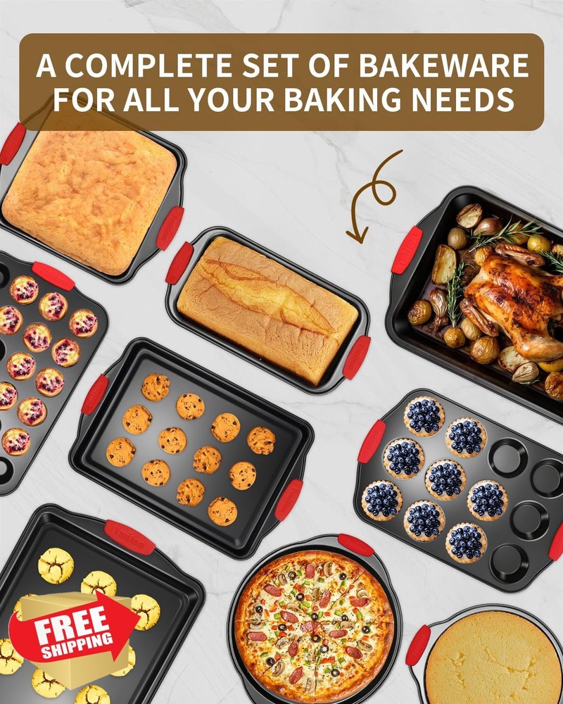 Ymiton 34pc Bakeware Set Nonstick Silicone Handles