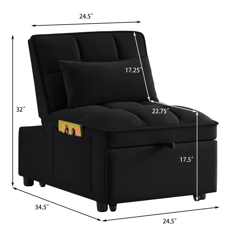 Sofa Bed 4-in-1 Convertible Sofa Couch Velvet Pull-out Sofa Adjustable Backrest