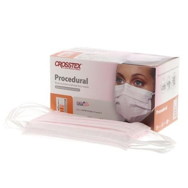 *100-Pieces* Crosstex Procedural Earloop Face Mask ASTM Level 2 Pink GCPPK