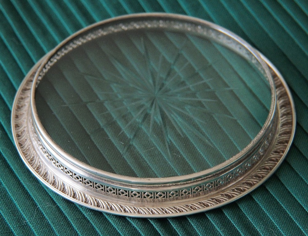 WEBSTER Vintage Sterling Silver Cut Glass Coaster