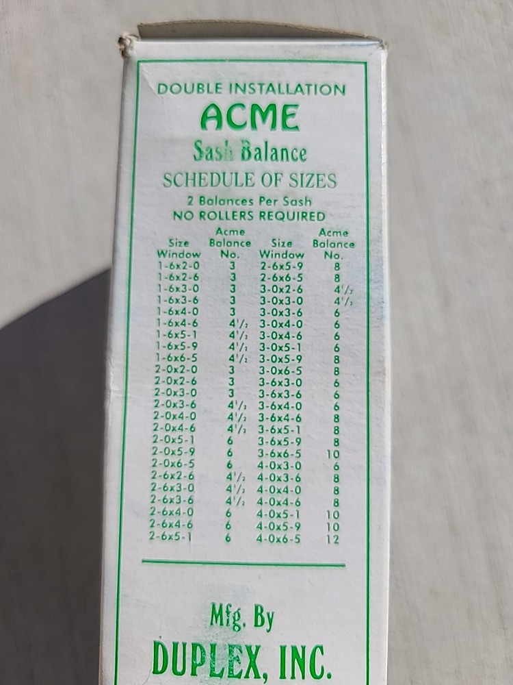 Two ACME Sash balances and glides Side type, number 14