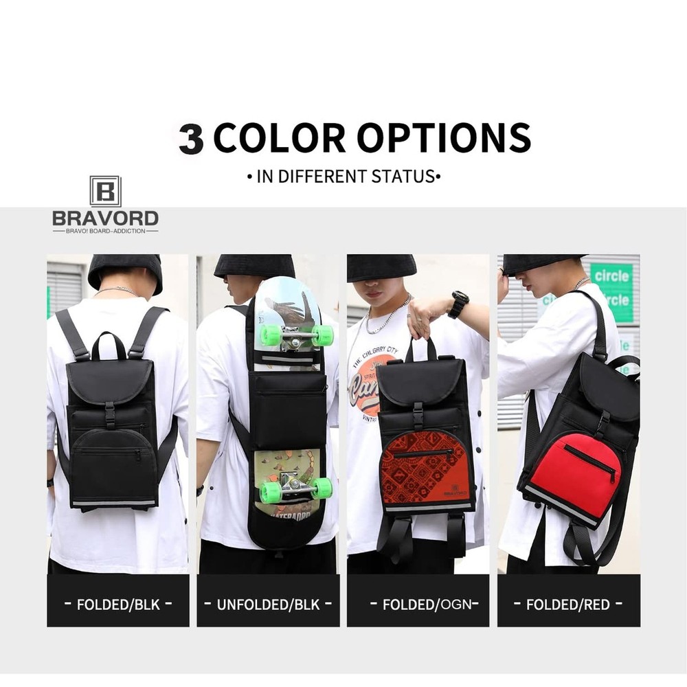 Foldable Skateboard Backpack Bag Carrier with Adjustable Shoulder Straps for ...