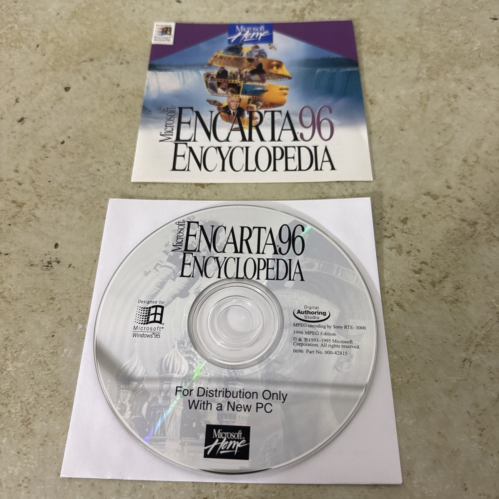 Microsoft Encarta 96 Encyclopedia - PC Software - Microsoft Home 1995 disc/book