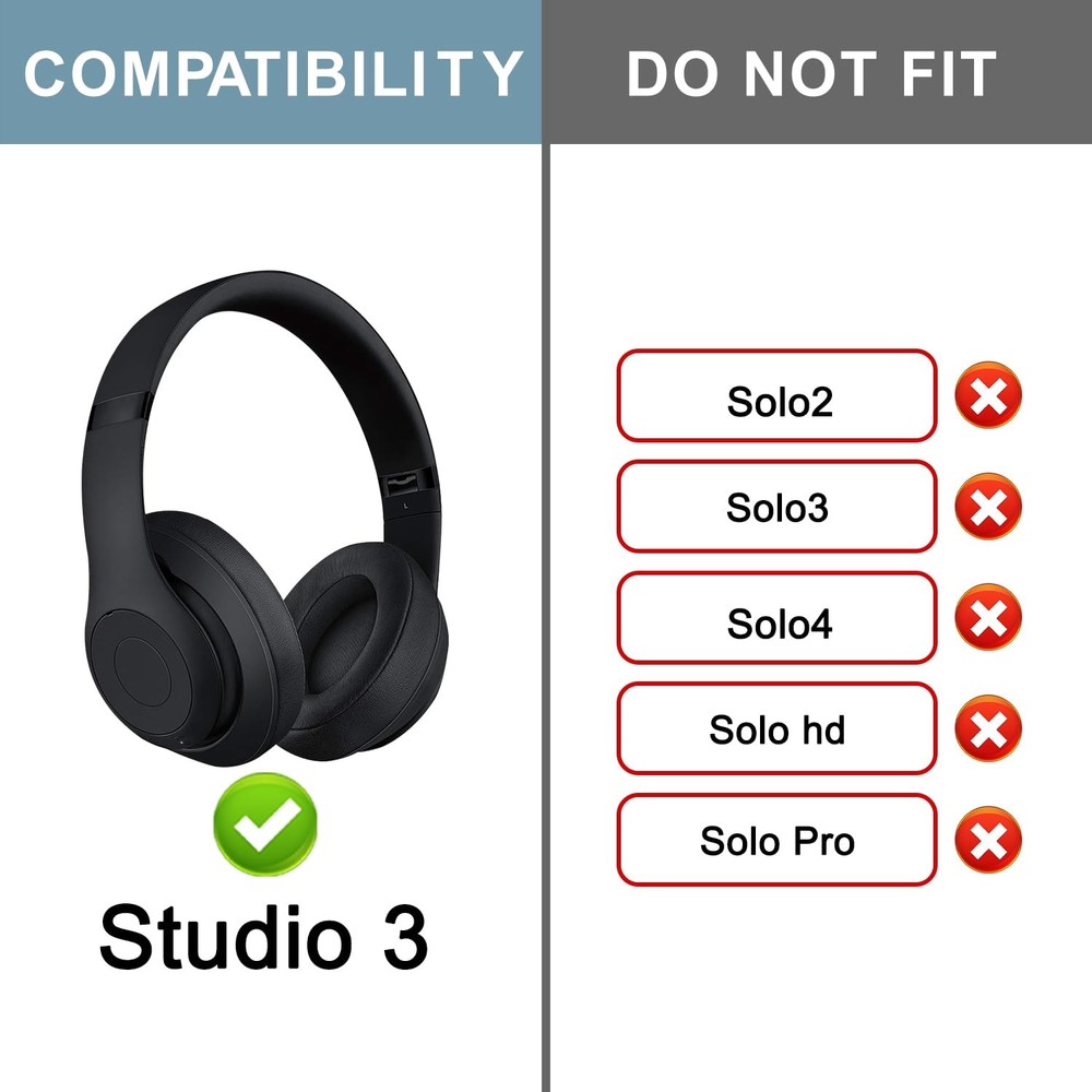 SOPROM Top & Bottom Rubber Headband Kit for Beats Studio Studio3-Matte Black
