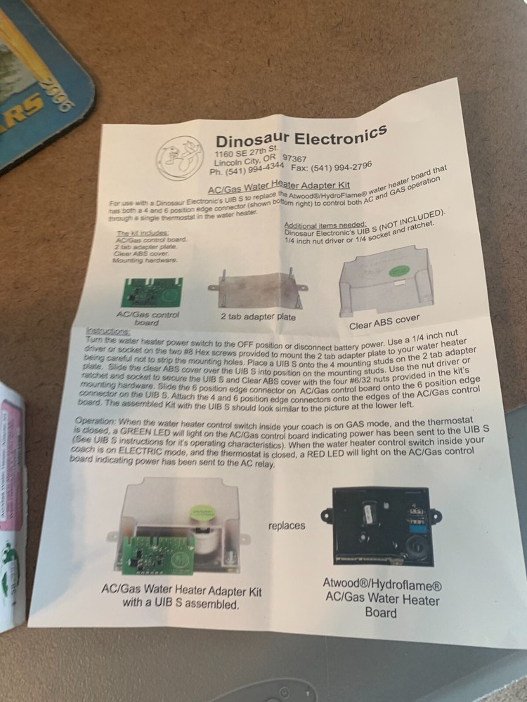 Dinosaur Electronics AC/Gas Water Heater Adapter Kit Atwood/Hydra flame
