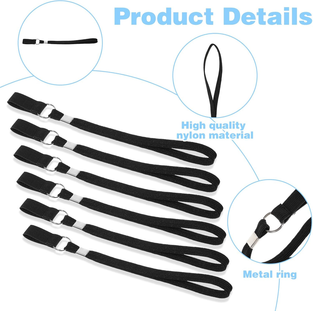 6Pcs Walking Cane Wrist Strap Replacement, Black Elastic Trekking Pole Handle St