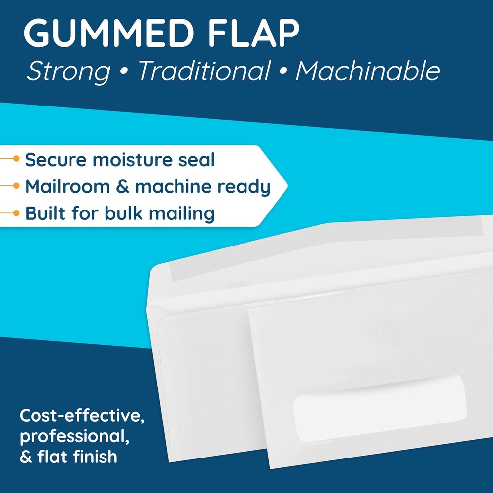 500#10 Left Window Envelopes - Thick Gummed Seal - Single Window Envelopes fo...
