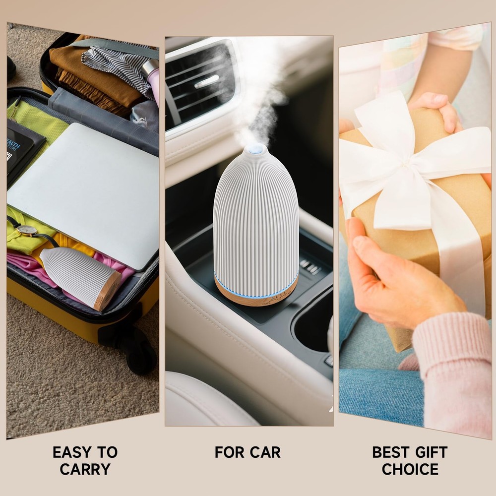 URPOWER 100ML Essential Oil Diffusers for Home 100mL/Compact, Striped White