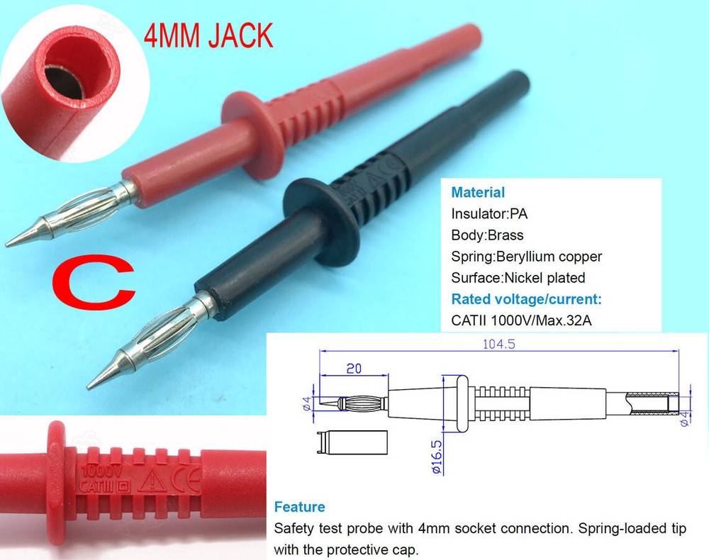 multimeter test probe Needle pen Cable without broken puncture 4mm banana socket