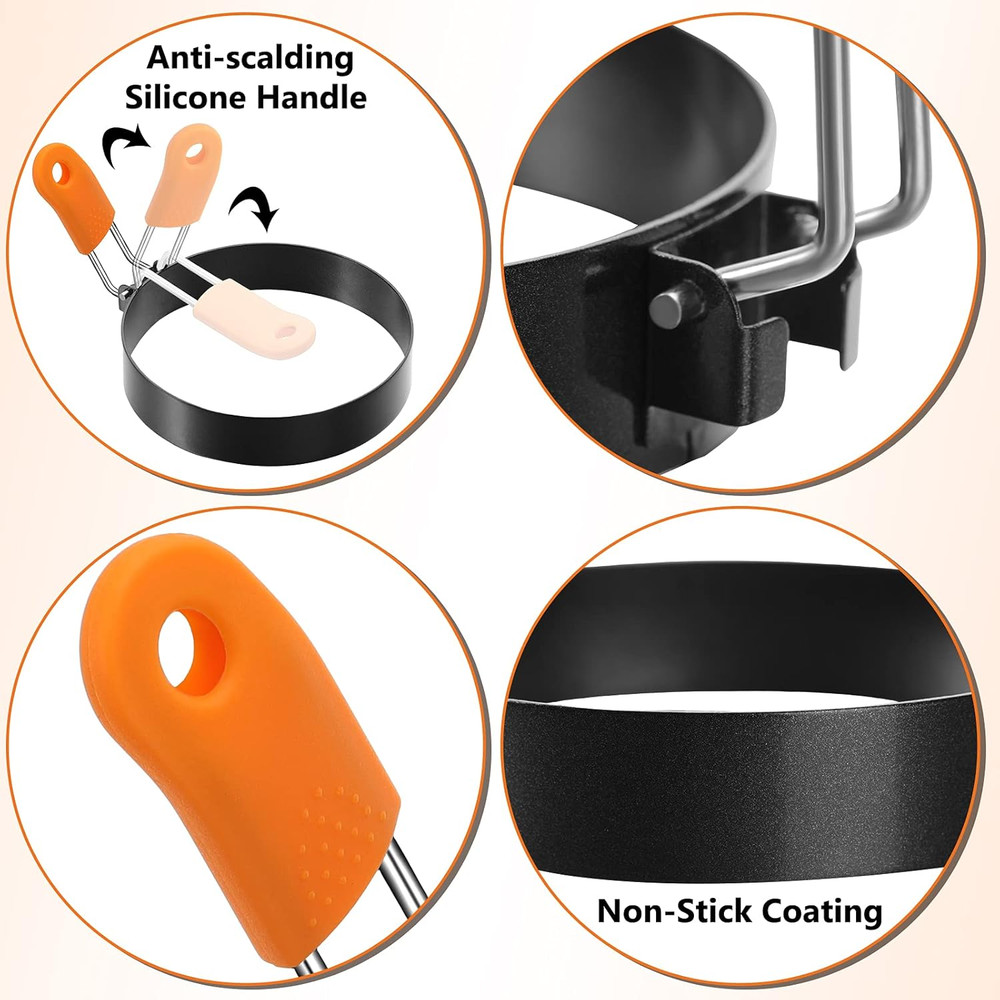 6 Pcs Egg Ring Pancake Ring Set Stainless Steel Fried Egg Molds Griddle Pancake