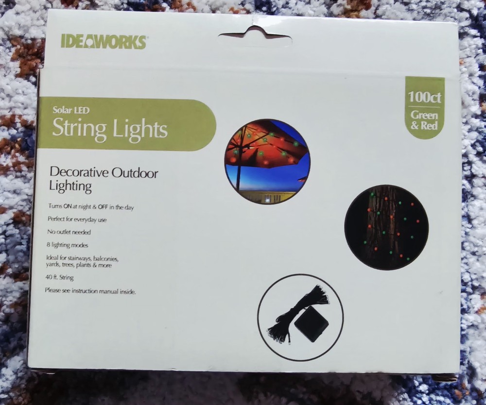 IDEAWORKS Solar LED String Lights 100 lights (Green & Red)